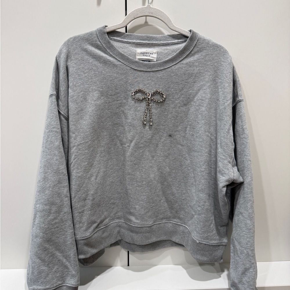 American Eagle Outfitters Gray Sweatshirt with Bow Embellishment